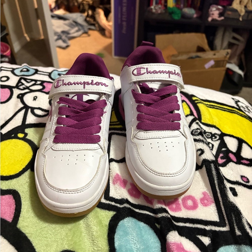 Champion Kids' White and Purple Sneakers